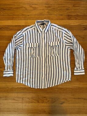Blue & White Striped Button Down Over Shirt/Dress Shirt